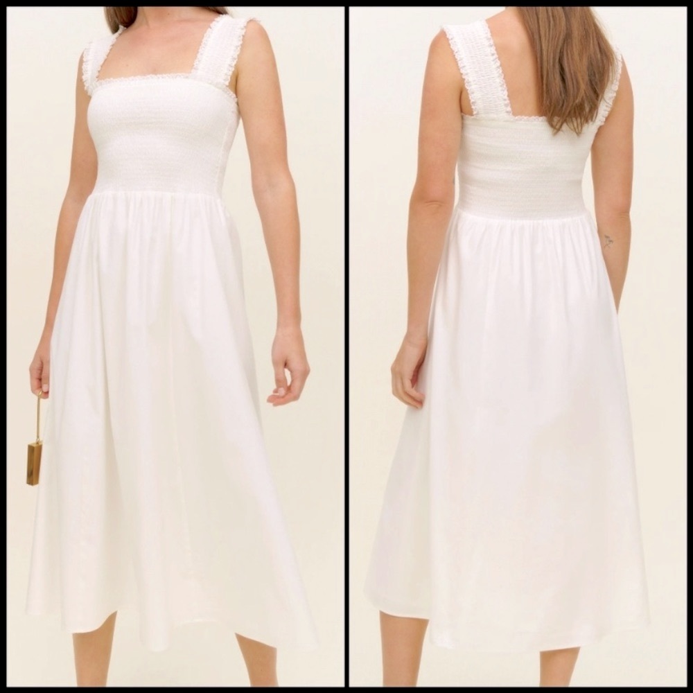 Reformation Villa White Smocked Maxi Dress